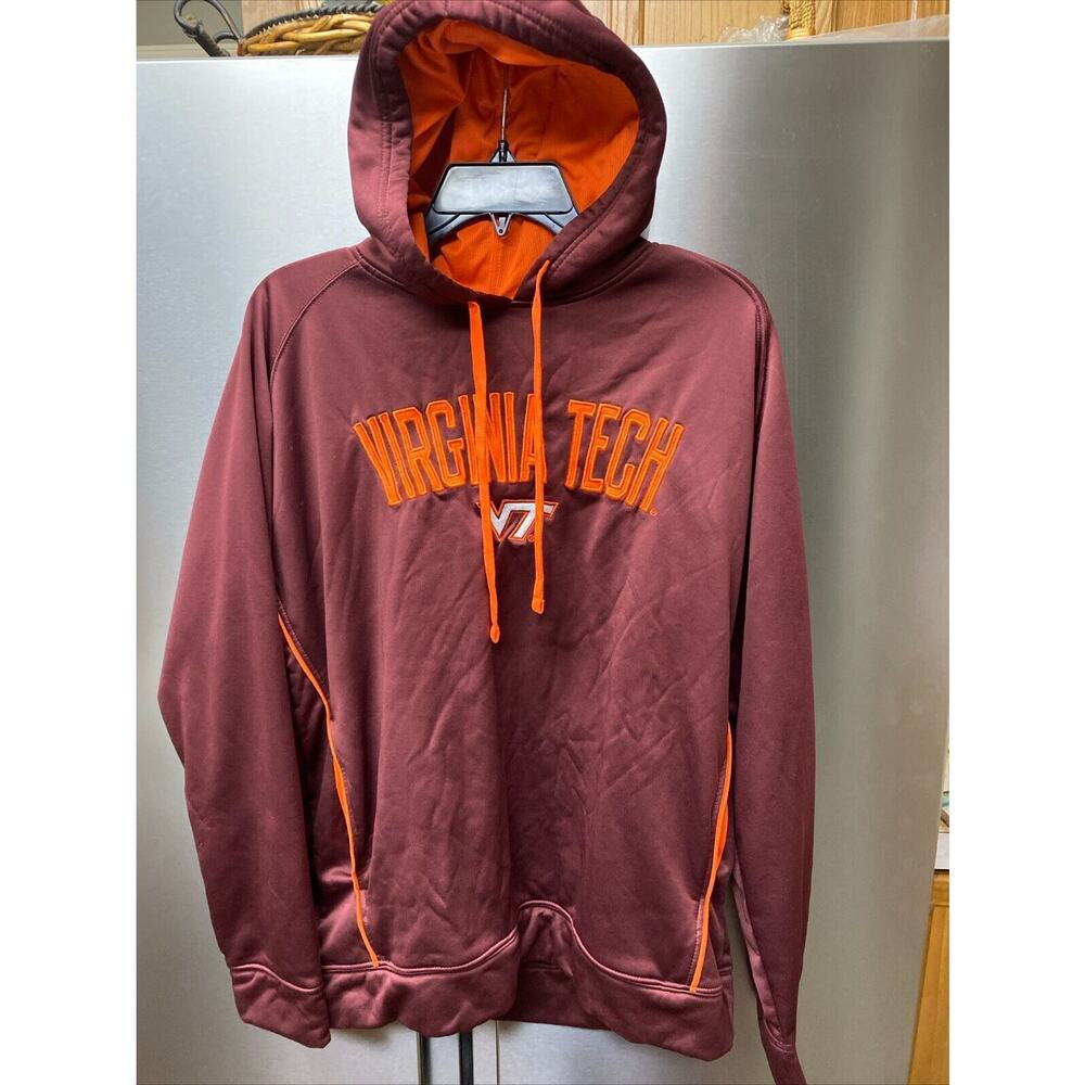 Virginia Teck Hokies Hoodie Lined Pockets Men Large Maroon Pull Over